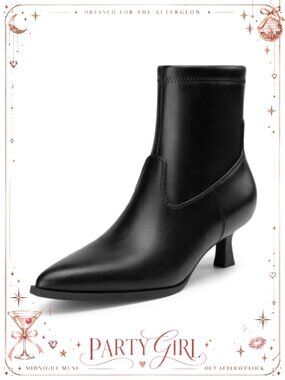 Kitten Heel Pointed Toe Faux Leather Ankle Boots Side Zip
